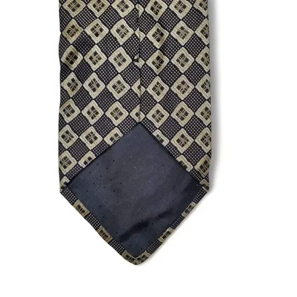 FROG 100% Silk Neck Tie Black Brown Diamond Checkered Vintage Look Made in Italy - Picture 4 of 8